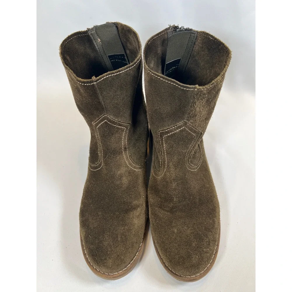 Antonio de Faria Mila Olive Green Suede Ankle Boots Western Rear Zip Portugal 9